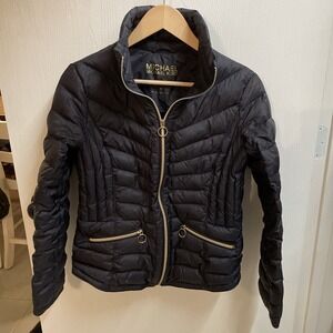 Michael Kors Black Packable Down Puffer Full Zip Jacket Woman's M *Read